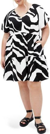 City Chic Abstract Print Minidress in Mono Swirl at Nordstrom, Size Xl