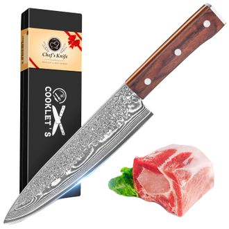 OEM Cuchillo De Chef, Hoja De Acero De Damasco, Mango Ergon&oacute;mico De Madera, 20 Cm (8 Pulgadas)