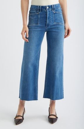 Paige Anessa Raw Hem Patch Pocket Ankle Wide Leg Jeans in Nerium at Nordstrom, Size 28
