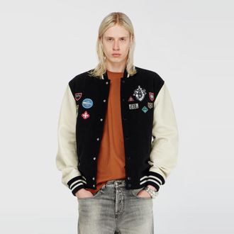 Diesel Wool and leather bomber jacket with patches - Leather jackets - Man - Multicolor