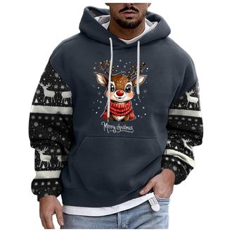 Generic Mens Hoodie Christmas Costume 3D Printed Reindeer Long Sleeve Jumper Christmas Hoodies for Men Ugly Xmas Jumper Sweaters Pullover Xmas Sweatshirt Jump