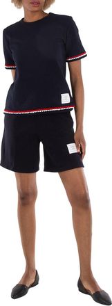 Thom Browne Ladies Name-Tag Ribbed Shorts