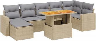 vidaXL Vidaxl - Juego De Sof&aacute;s De Jard&iacute;n Con Cojines Beige 8 Pzas Rat&aacute;n Pe