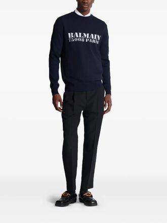 Balmain Mens Stamp Jumper - Dark Blue Merino - Size Large
