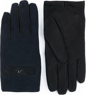 Paul & Shark Shark fin leather and Typhoon Corduroy gloves, Man, Black, Size: 8,5