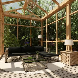vidaXL Vidaxl - Set De Muebles De Jard&iacute;n 5 Pzas Y Cojines Rat&aacute;n Sint&eacute;tico Gris