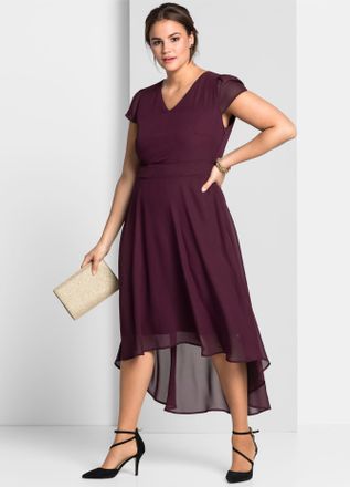 Sheego Abendkleid SHEEGO Abendkleid, Damen, Gr. 50, Normalgr&ouml;ssen, lila (aubergine), Georgette, 100% Polyester, unifarben, lang, V-Ausschnitt, Kleider Abendk