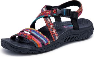 Skechers Womens Reggae - Sew Me - Boho Woven Strappy Slingback Sandal, Black multi, 3.5 UK