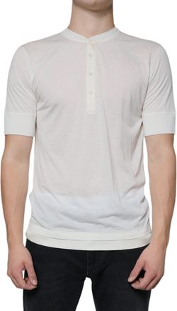 Dolce & Gabbana Mens Henley Short Sleeve Top - Ivory Cotton - Size EU 44 (Mens)