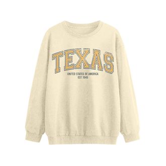 Generic TEXAS Oversized Sweatshirt for Women Long Sleeve Crewneck Letter Graphic Print Casual Pullover Top Y2k Fall Winter Clothes Jumpers for Women UK