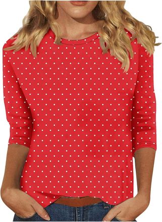 Generic Buy Again My Orders Womens Casual 3/4 Sleeve Blouse UK Summer Fashion Crewneck Tunic Tops Funny Floral Butterfly Polka Dots Print Shirts Dressy Comfy 