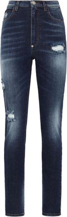 Philipp Plein Super High Waist Jegging - Dames - Skinny Jeans - Blauw - W28 - Katoen - Jeans