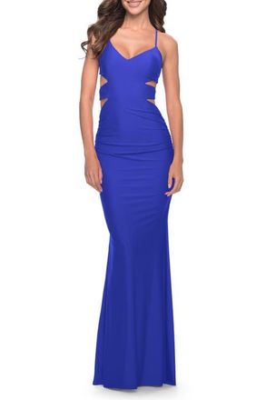 La Femme Side Cut Out Jersey Dress with Strappy Back in Royal Blue at Nordstrom, Size 10