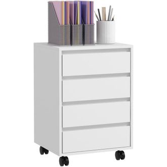 HOMCOM Homcom Cajonera De Oficina Con 4 Cajones Cajonera De Escritorio Con Ruedas Archivador M&oacute;vil Para Estudio 46x40x65 Cm Blanco