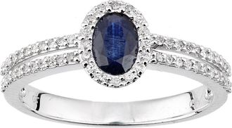 Jewelco London 18ct White Gold Diamond Oval 0.55ct Sapphire Halo Cluster Ring - DR1AXL615W18SA
