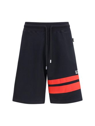 GCDS Mens Sweat Shorts Black-Red Cotton Bermuda Black/red