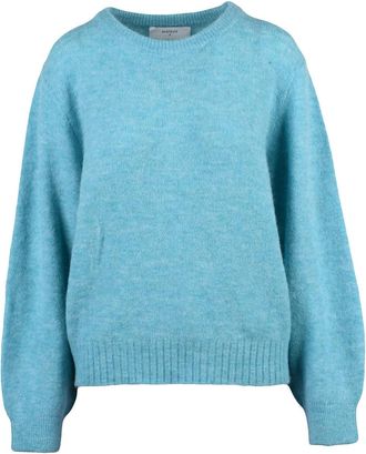 Beatrice .B Light Blue Crewneck Sweater With Puffed Sleeves And Heathered Finish