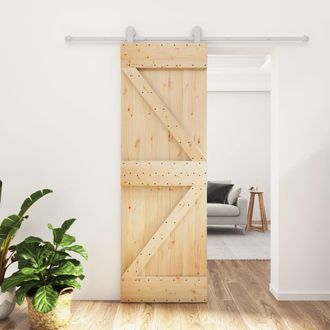 Berkfield Home Sliding Door with Hardware Set 70x210 cm Solid Wood Pine in Brown