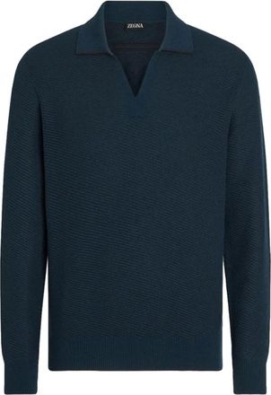 Ermenegildo Zegna Jacquard Cashmere Polo Sweater - Heren - V-hals truien - Groen - 2XL - Kasjmier - Truien & Vesten