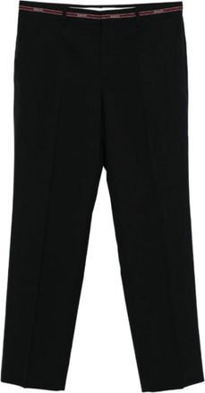 Gucci Zwarte Wol Logo Band Broek - Heren - Straight fit broeken - Zwart - L - Wol - Broeken