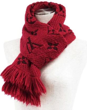 Louis Vuitton Pre-owned Scarves, male, Red, Size: ONE SIZE Pre-owned Echarpe Logomania Wool Silk Scarf