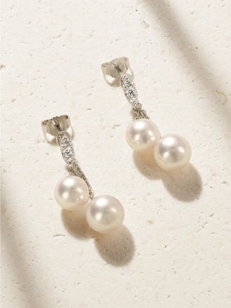 Mikimoto Orecchini In Oro Bianco 18 Carati Con Perle E Diamanti