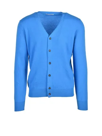 KANGRA Blue Merino Wool V-Neck Cardigan