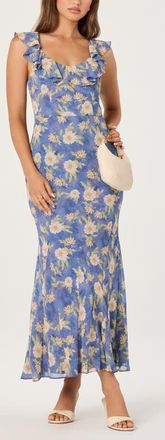 ASTR the Label Caroletta Floral Ruffle Maxi Dress in Blue Floral at Nordstrom, Size X-Small