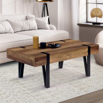 IDMarket Mesa De Centro Austria Con 1 Caj&oacute;n De Madera Y Base De Pasador