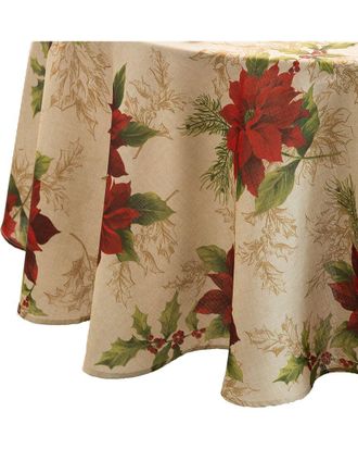 Elrene Festive Poinsettia Holiday Fabric Tablecloth - Round