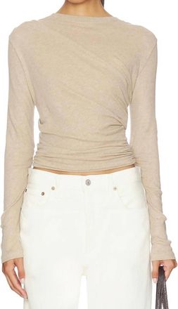 Enza Costa Cashmere Jersey Draped Long Sleeve Crew Top In Khaki