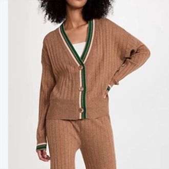 Monrow Contrast Trim Cashmere Blend Cardigan In Green