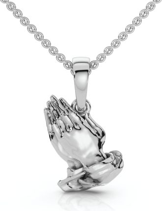 Pompeii3 14k White or Yellow Gold Jesus Praying Hands Pendant Necklace 1 Tall 5 Grams