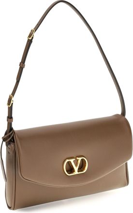 Valentino Garavani Womens Devain Leather Shoulder Bag Wood Brown Calf Bos Taurus