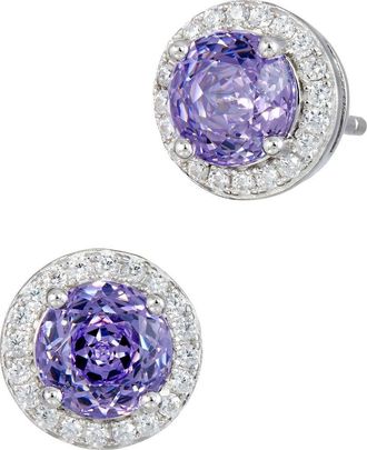 Savvy Cie Jewels Floral Faceted Round Cubic Zirconia Halo Stud Earrings in Lavender at Nordstrom Rack