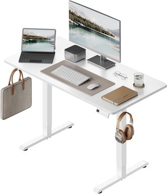 Woltu Woltu Escritorio El&eacute;ctrico De Altura Regulable 120x60x72-118 Cm, Color Blanco, Con 3 Memorias Y 2 Ganchos