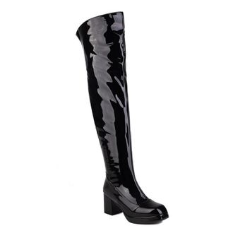 Generic Black,3.5 UK,Platform Knee High Boots for Womens Chunky Block Heel Tall Boot Side Zipper Party Club Fall Winter Dress Shoes