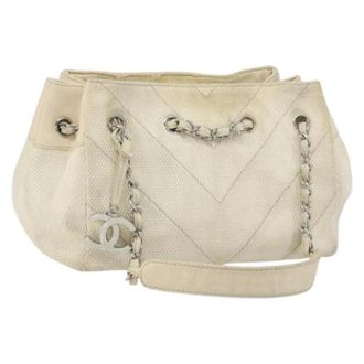 Chanel Pre-owned Bucket Bags, female, White, Size: ONE SIZE Pre-owned Vintage Canvas Bucket Bag
