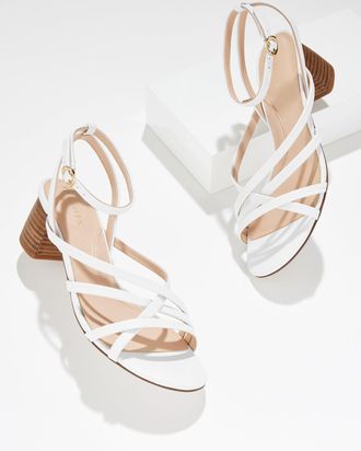 Talbots Lina Strappy Block Heel Sandals - White - 10 1/2 M Talbots