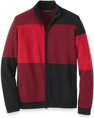 Paul Fredrick Cotton Full Zip Mock Neck Sweater in Red/black at Nordstrom, Size Xx-Large