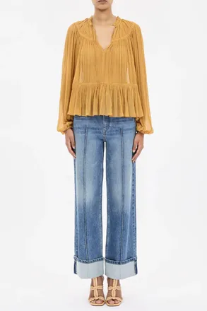 Ulla Johnson Leandra Silk Crinkle Solid Blouse In Ochre