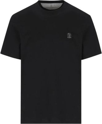 Brunello Cucinelli T-shirt in Cotone con Ricamo Logo - - Tops - Uomo - Nero - 2XL