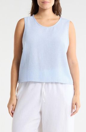 Renee C Stripe Sleeveless Cotton Top in Light Blue at Nordstrom Rack, Size 3X