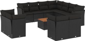 vidaXL Set De Sof&aacute;s De Jard&iacute;n 12 Piezas Cojines Rat&aacute;n Sint&eacute;tico Negro Vidaxl