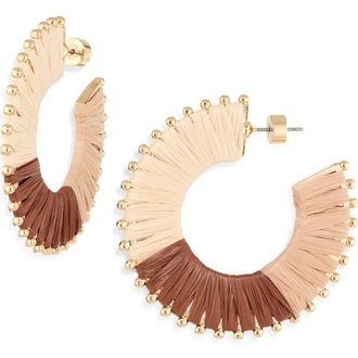 Nordstrom Raffia Wrapped Flat Hoop Earrings in Neutral Multi- Gold at Nordstrom Rack