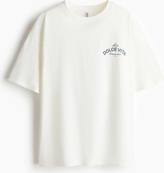 H&M Oversized T-Shirt mit Motivprint - Weiss/La Dolce Vita
