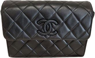 Chanel Vintage black leather quilted CC flap bag