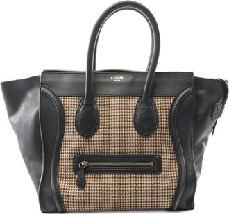 Celine 2000s Luggage kleine handtas met pied-de-poule print - Zwart