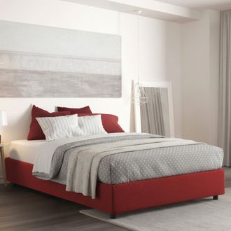 Dmora Dmora - Cama Matrimonial Deusep, Cama Contenedor Con Revestimiento De Tela, 100% Made In Italy, Apertura Frontal, Con Colch&oacute;n Cm 160x200 Incluido, Roj