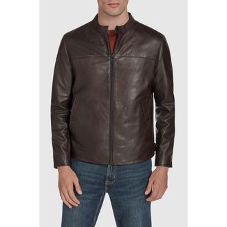 Andrew Marc Leather Racer Jacket in Dark Brown at Nordstrom, Size Xx-Large